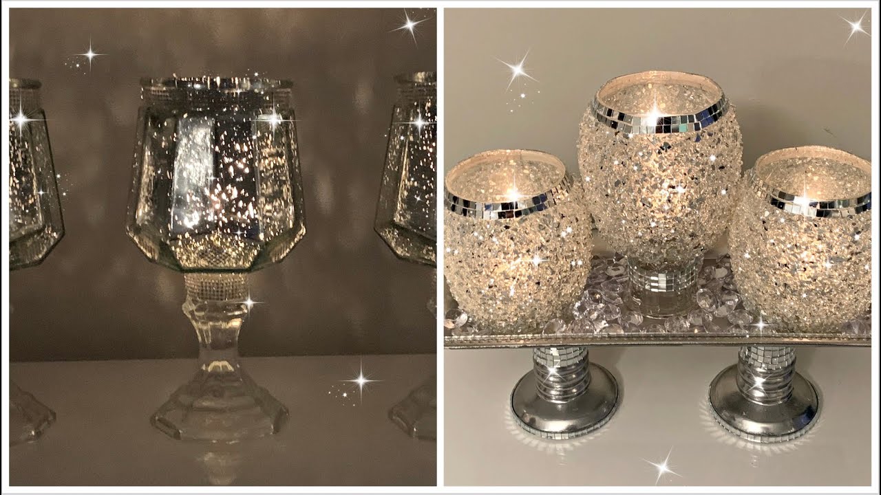 $2 DOLLAR TREE GLAM CANDLE HOLDERS DIY'S | 3 PC CRUSHED GLASS CANDLE HOLDER