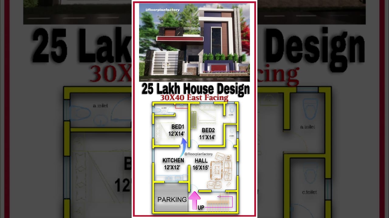 25 Lakh Home Design: 30x40 East Facing House Plan & 3D Elevation