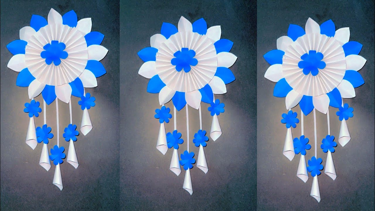 DIY 1 Beautiful Blue and White Paper Flower Wall Hanging // Home decoration // Craft Ideas
