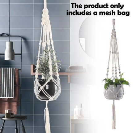 105cm Braided Rope Hanging Basket Flower Pot Straw Macrame Net Hanger Garden Holder Craft Plant Balcony Decor Accessories - HouseNook 15